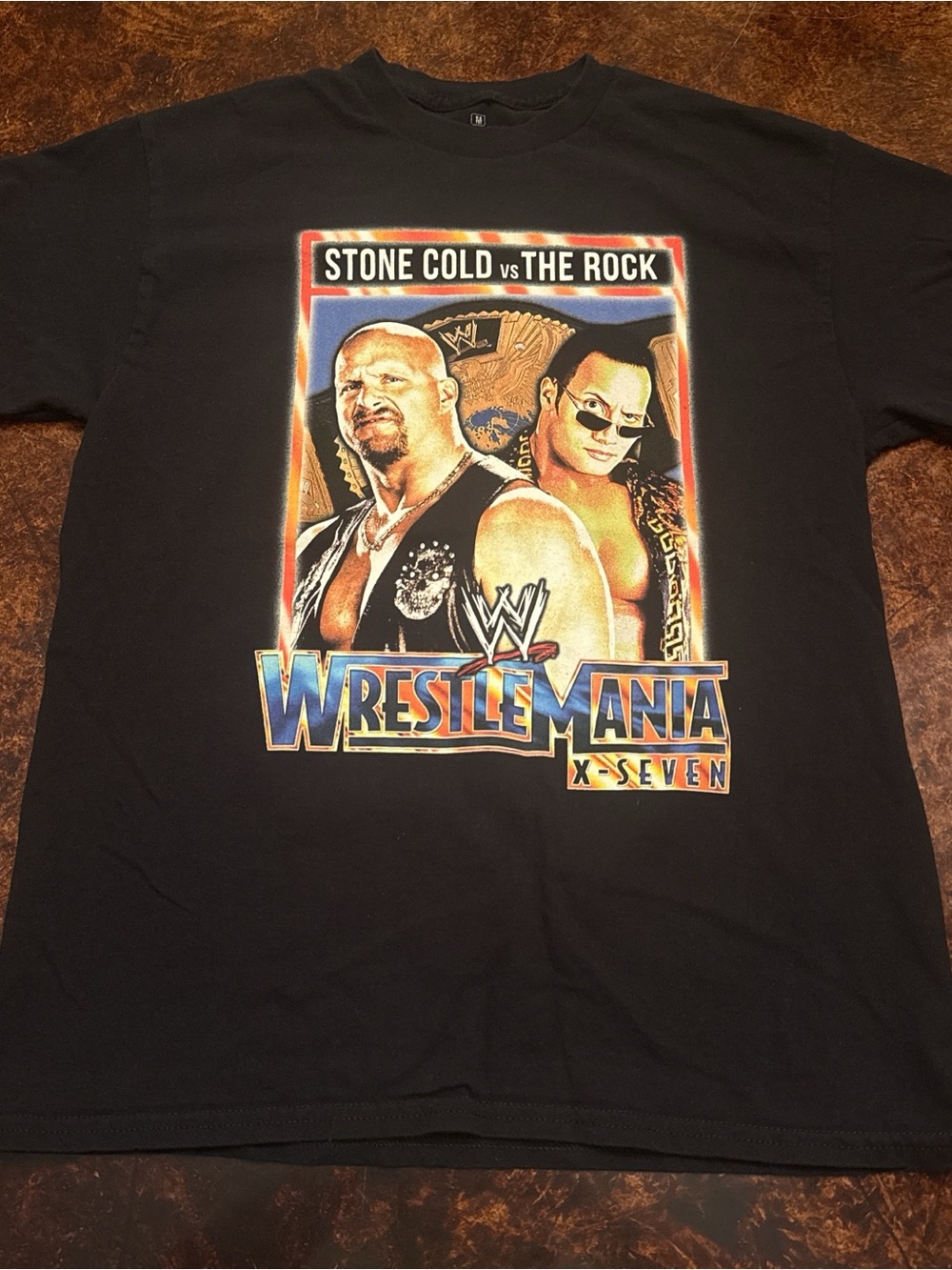 WWE WrestleMania X-Seven Stone Cold vs The Rock Black Graphic Tee